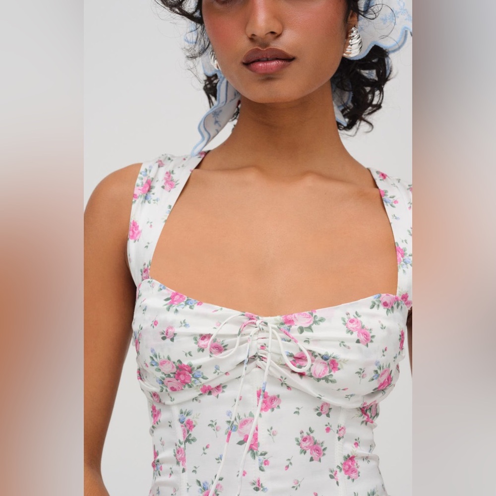 For Love & Lemons August Floral Mini Dress XL Sweetheart Open Back Boned NWT - Picture 3 of 8